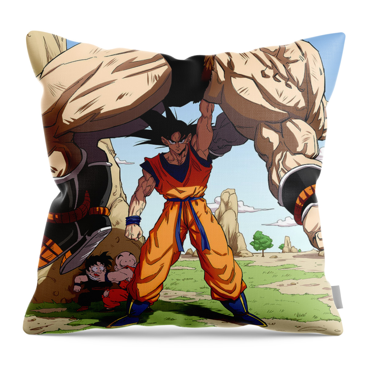 Goku Throw Pillow featuring the digital art Son Goku vs Nappa - Final Strike by Darko B