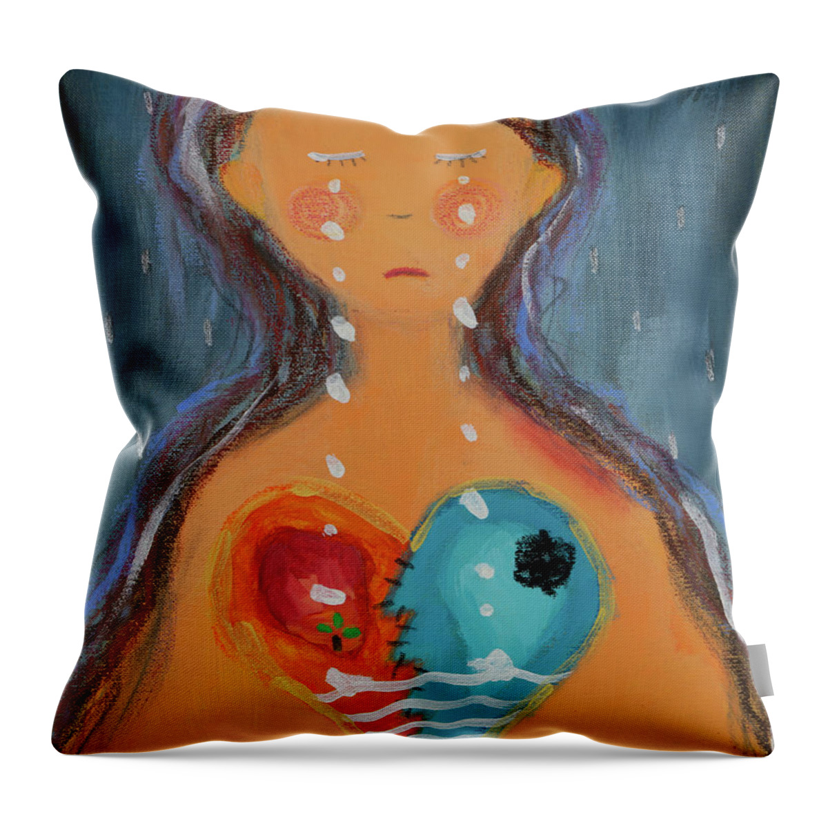 Female Throw Pillow featuring the painting Sorrow by Janet Yu