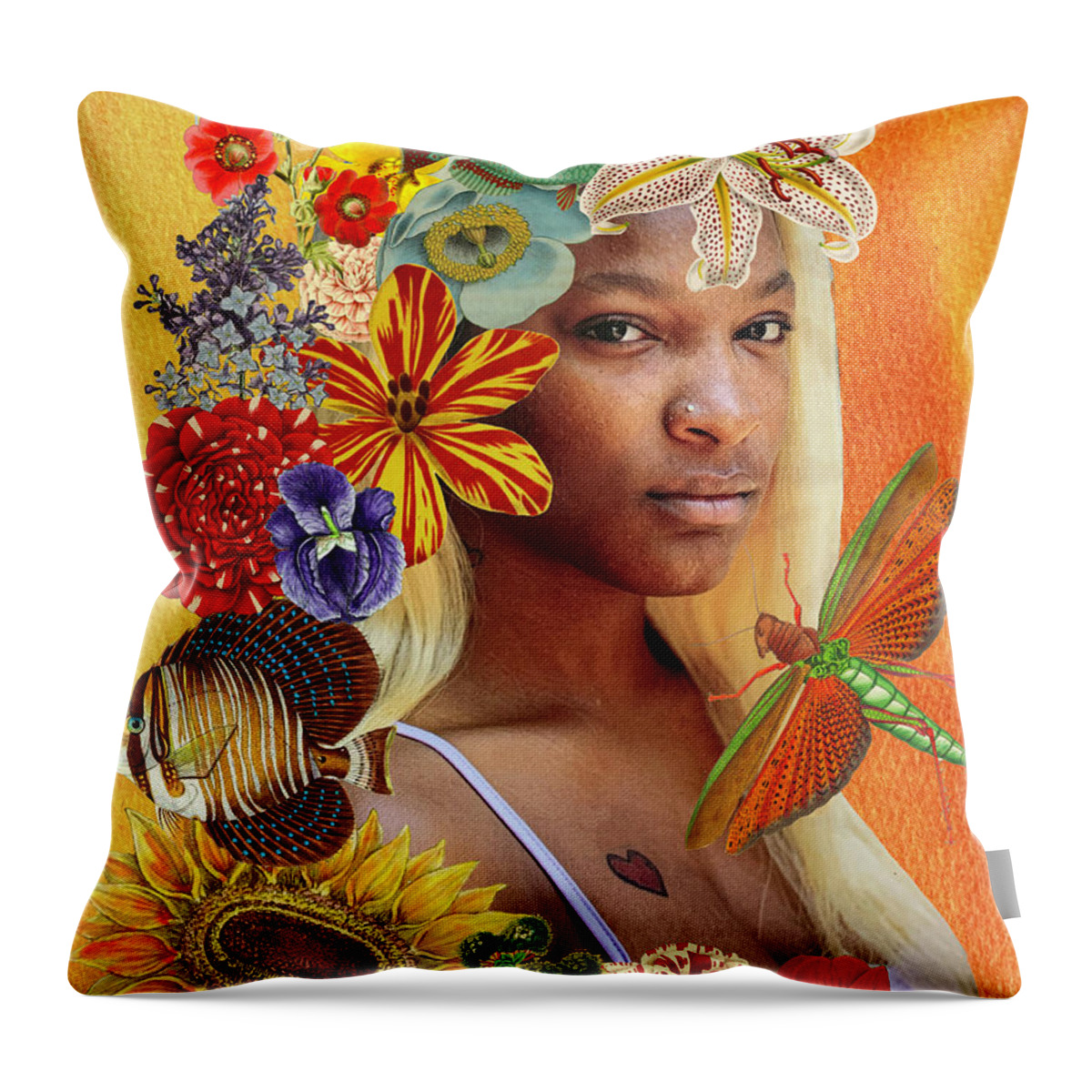 Vintage Flowers Throw Pillow featuring the mixed media Soul of a child by Lorena Cassady