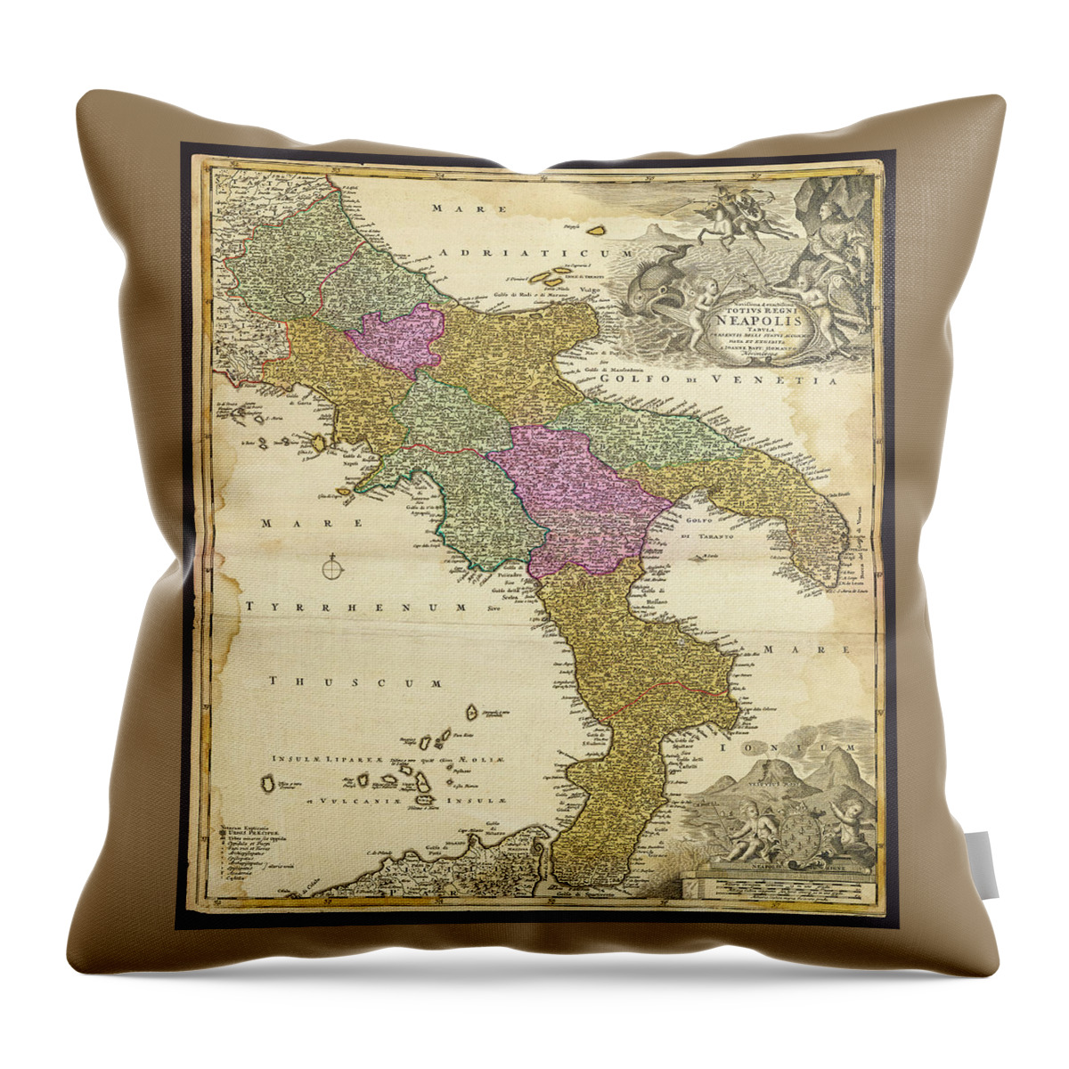 Old Map Throw Pillow featuring the photograph Southern Italian peninsula antique map by Phil Cardamone