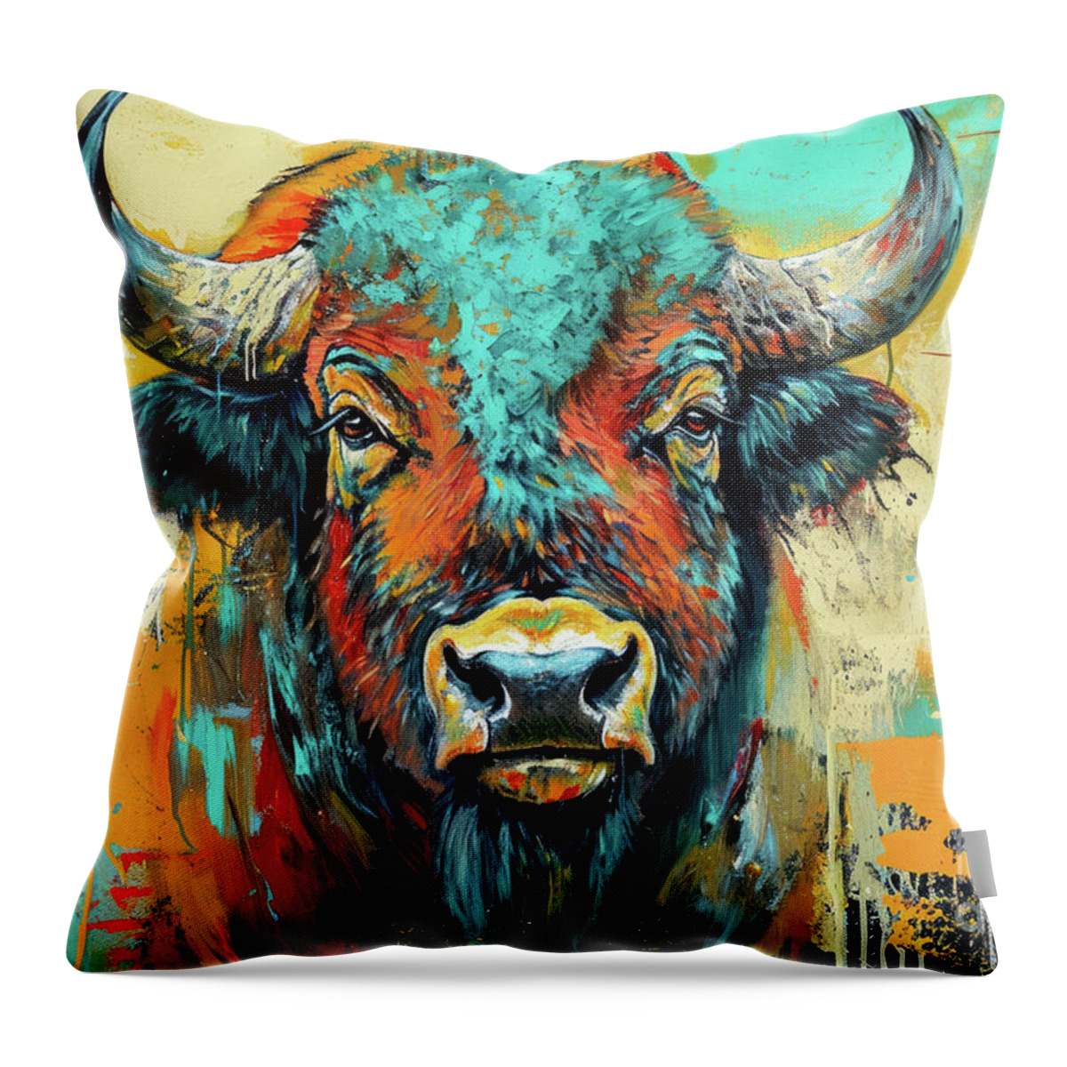 Buffalo Throw Pillow featuring the painting Southwestern Buffalo by Tina LeCour