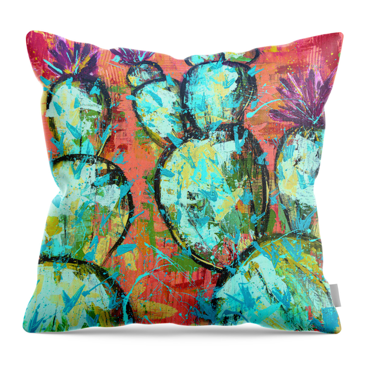 Southwestern Throw Pillow featuring the painting Southwestern Coral Cactus Abstract Vivid by Joanne Herrmann