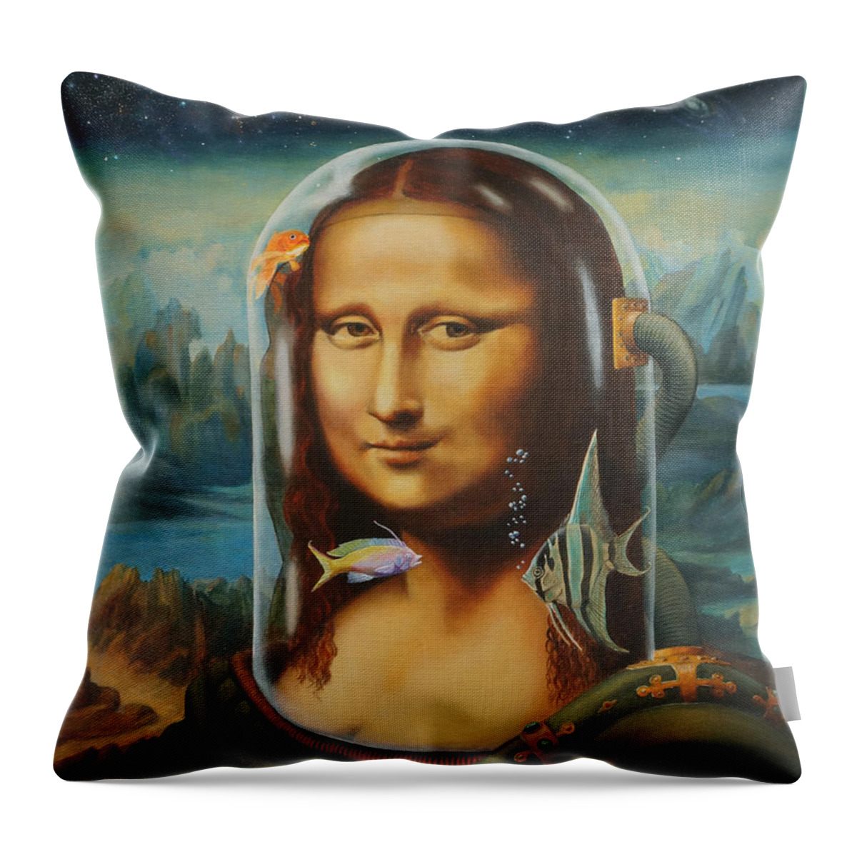 Mona Lisa Throw Pillow featuring the painting Space Mona by Ken Kvamme