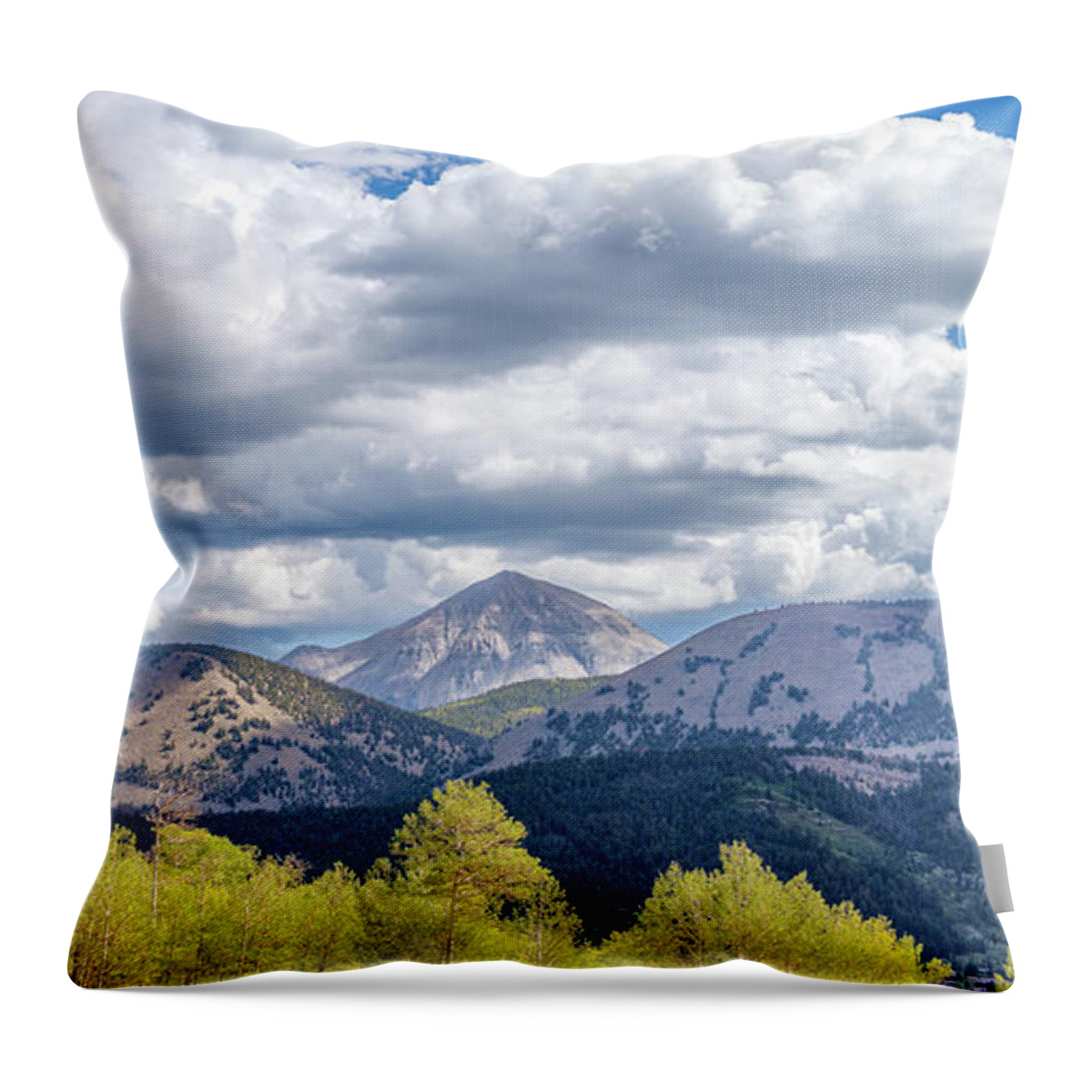 Beauty In The Sky Throw Pillow featuring the photograph Spanish Peaks Country Colorado Panorama by Debra Martz