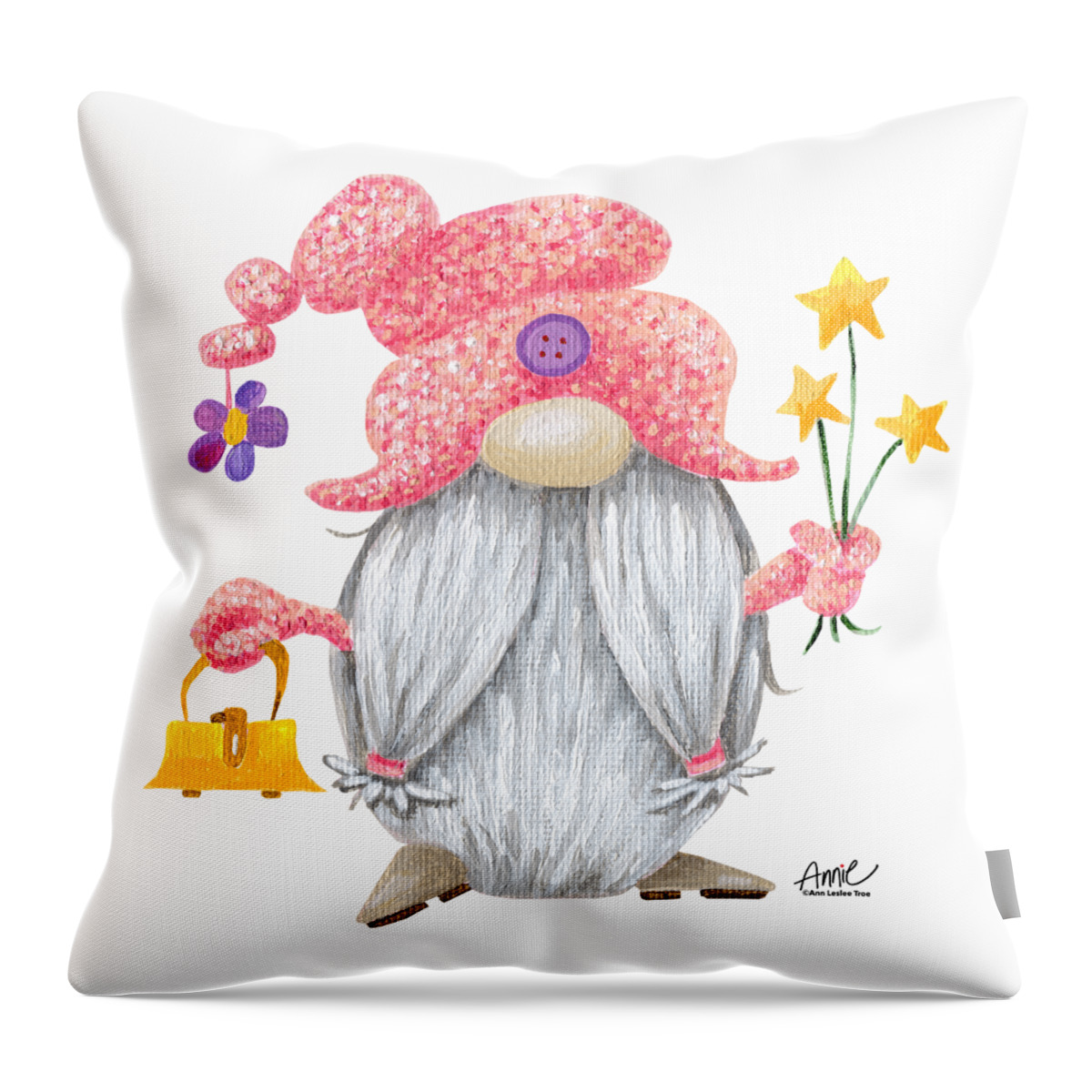 Gnome Throw Pillow featuring the painting Sparkle Gnome by Annie Troe