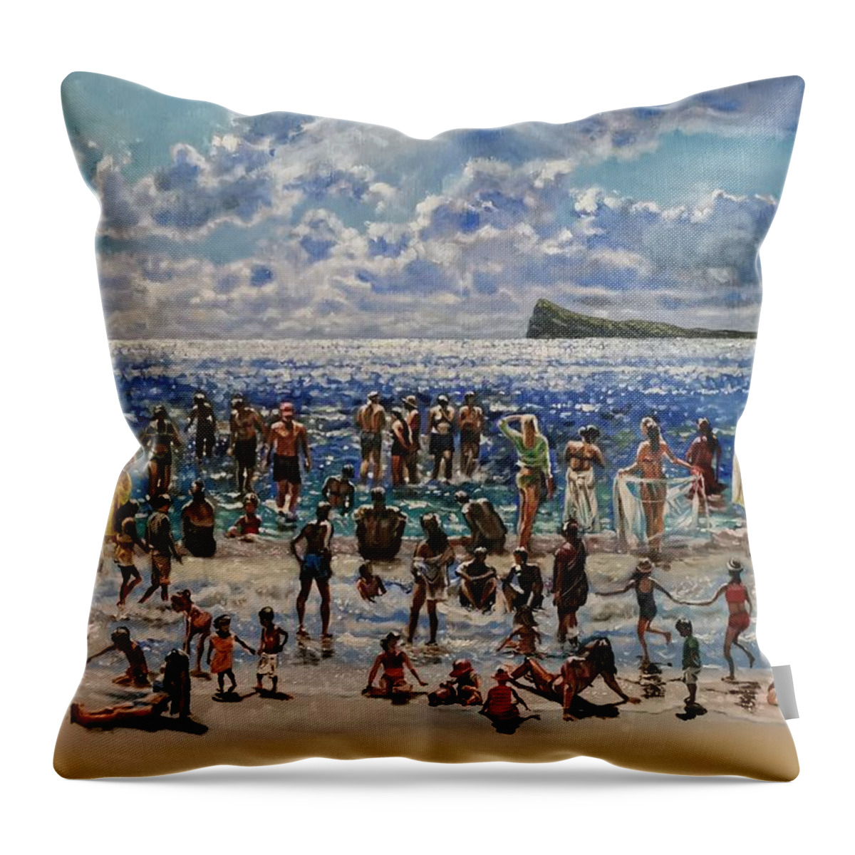 Beach Scene Throw Pillow featuring the painting Sparkling island in the sun by Raouf Oderuth