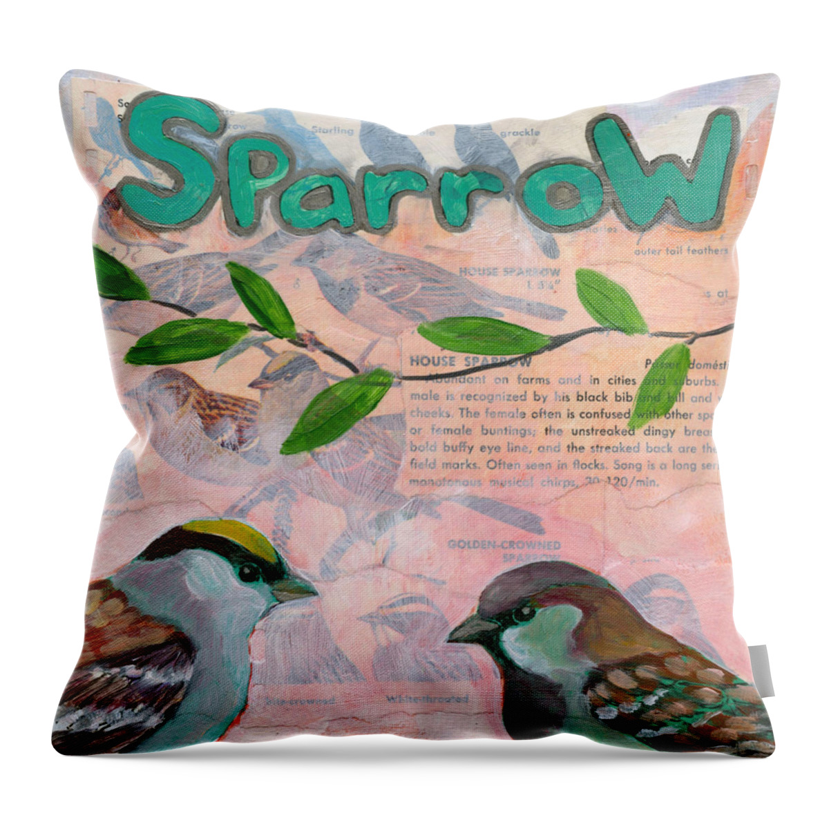 Sparrow Throw Pillow featuring the mixed media Sparrows by Jennifer Lommers