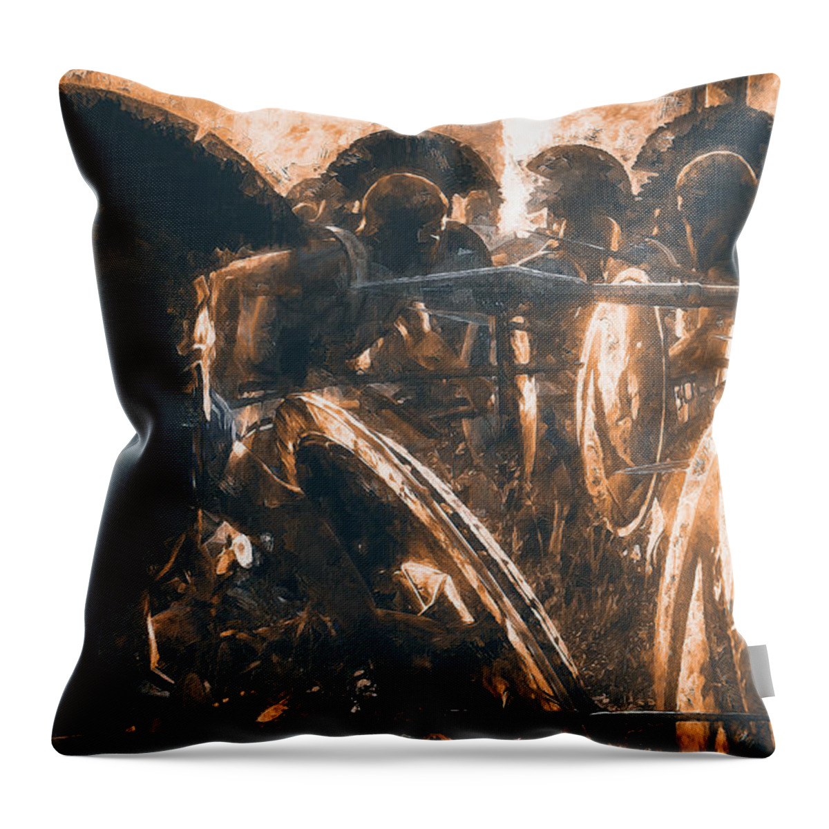 Spartan Warrior Throw Pillow featuring the painting Spartans at War, 03 by AM FineArtPrints