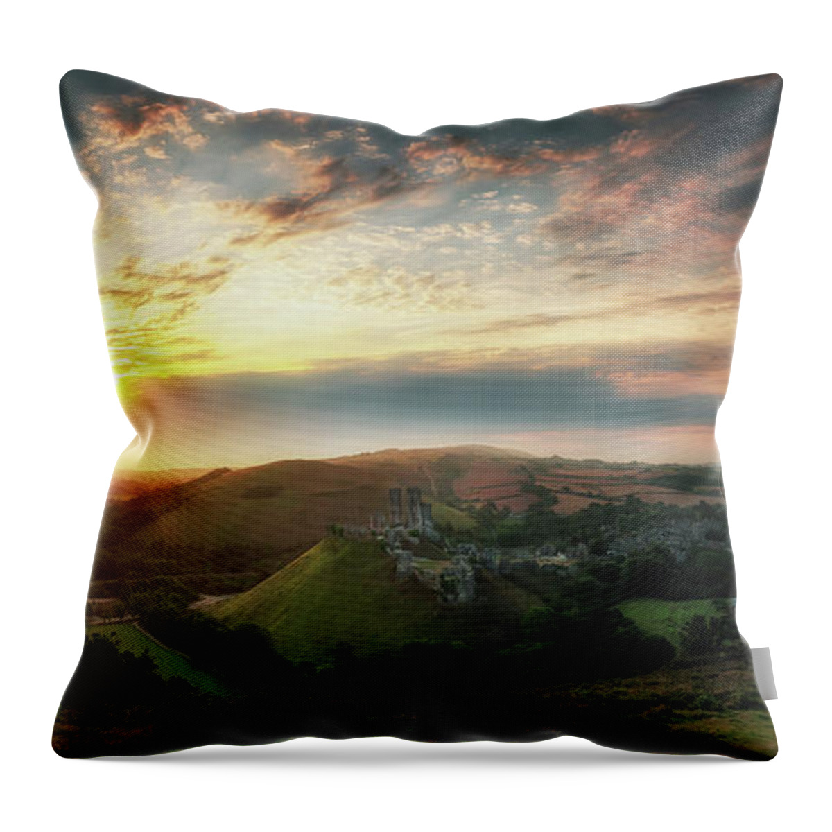 Framing Places Photography Throw Pillow featuring the photograph Spectacular Corfe Sunrise by Framing Places
