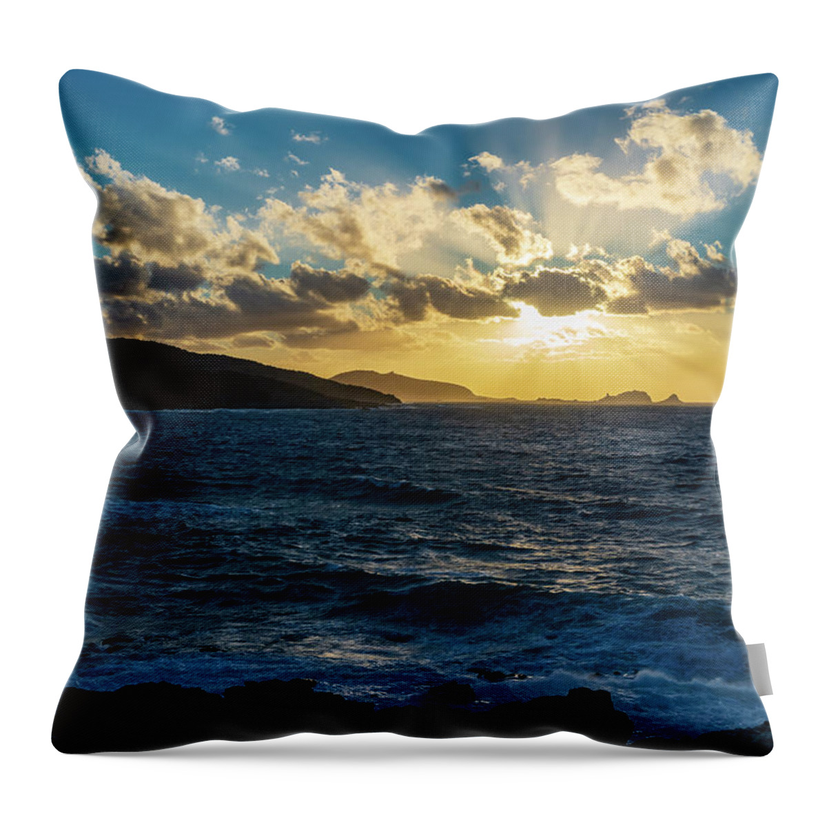 Beach Throw Pillow featuring the photograph Spectacular sunset on the sea coast by Stan Weyler