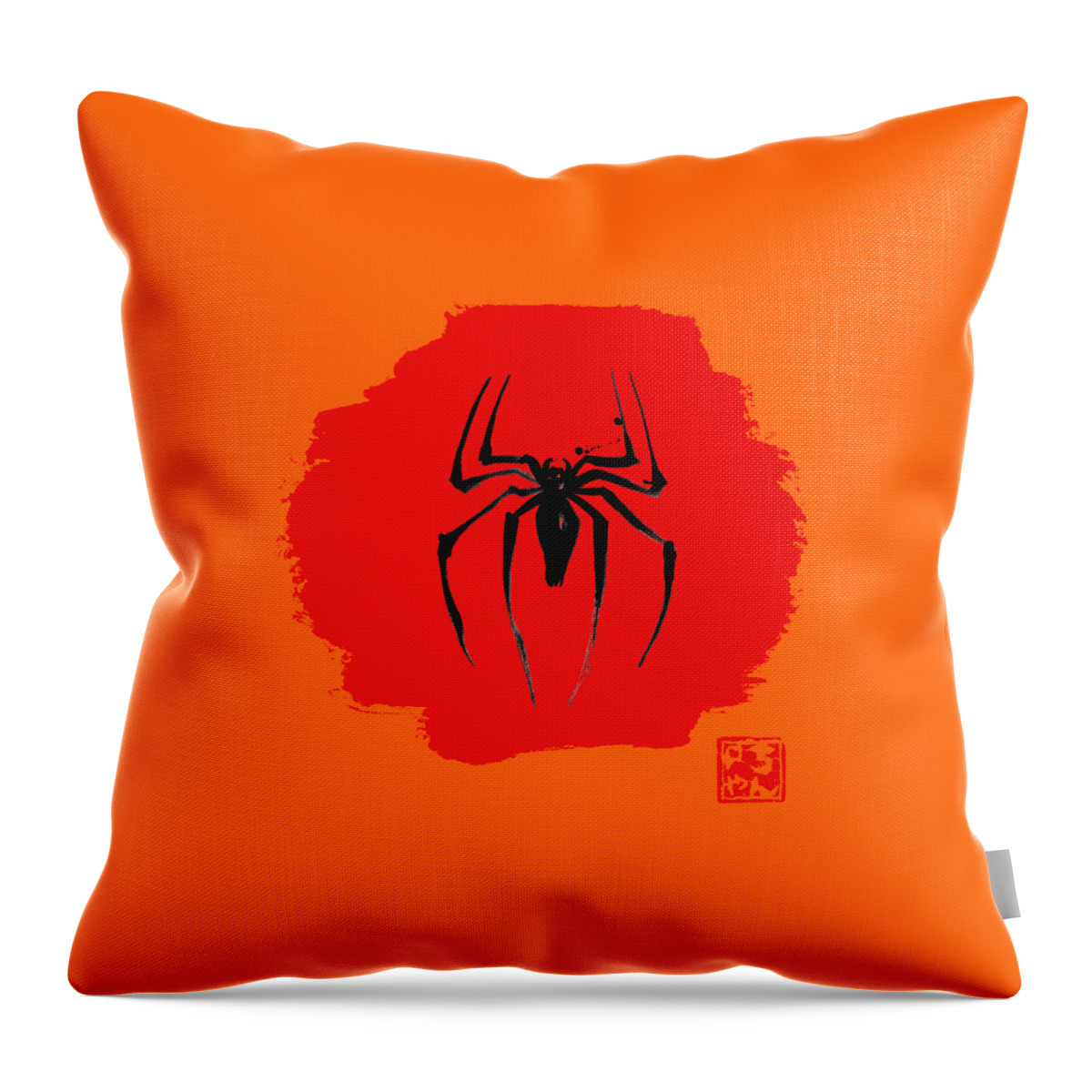 Spider Throw Pillow featuring the drawing Spider Red by Pechane Sumie
