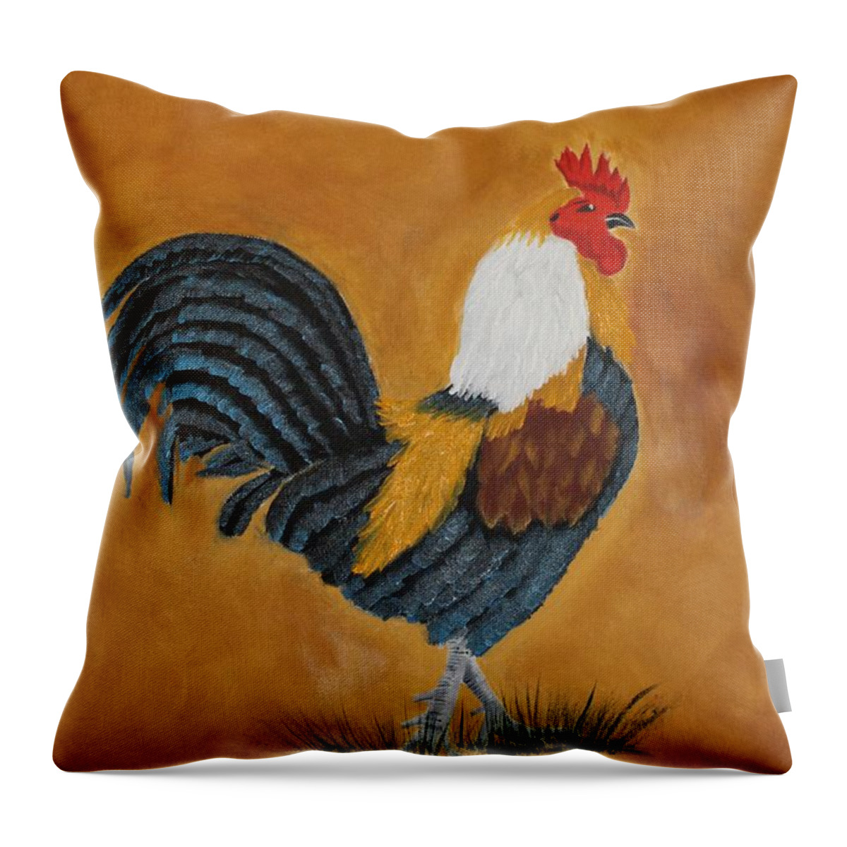 Colorful Rooster Throw Pillow featuring the painting Spike by Ruben Carrillo