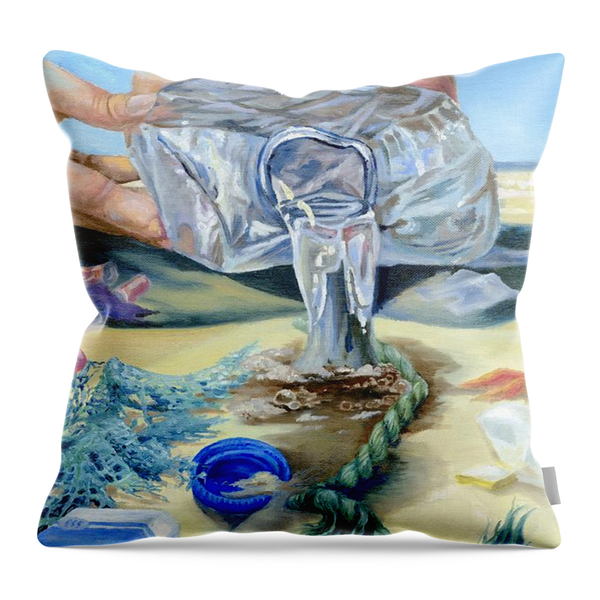Pollution Throw Pillow featuring the painting Spilling the Invisible Truth by Dana Hu 12th grade by California Coastal Commission