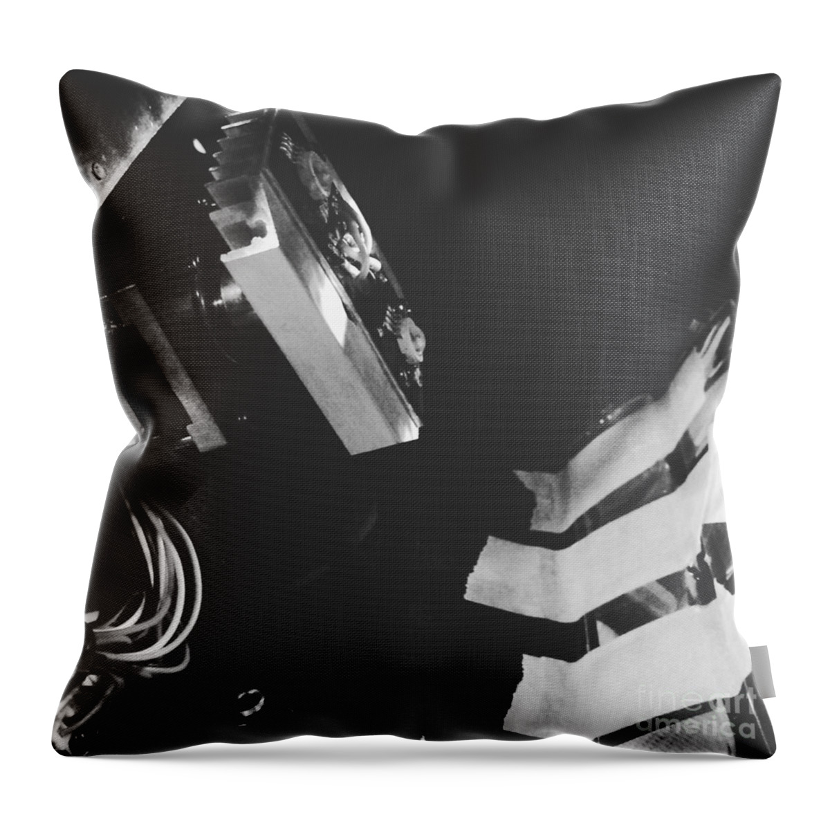 Black And White Throw Pillow featuring the photograph Spin Repair by Jeff Danos
