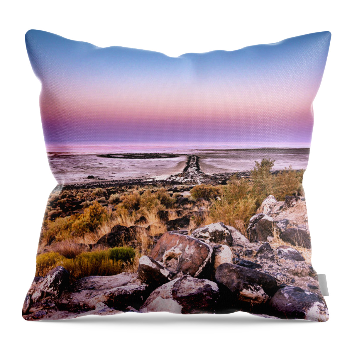 Spiral Jetty Throw Pillow featuring the photograph Spiral Dawn by Bryan Carter