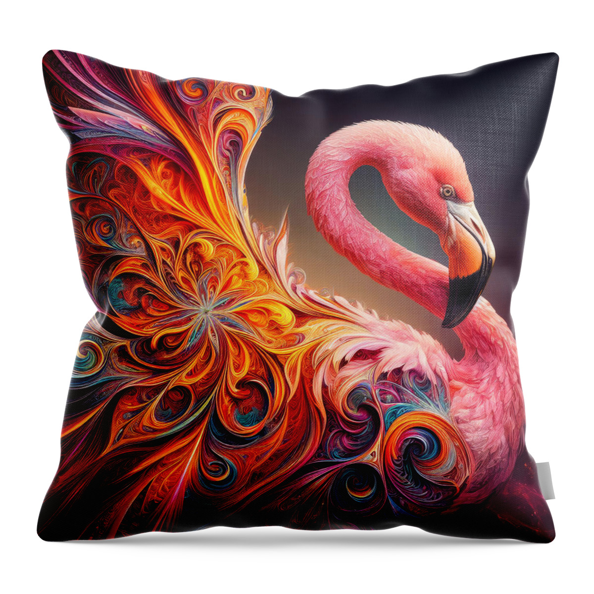 Fractal Art Throw Pillow featuring the photograph Spiral Spectrum Flamingo by Bill and Linda Tiepelman