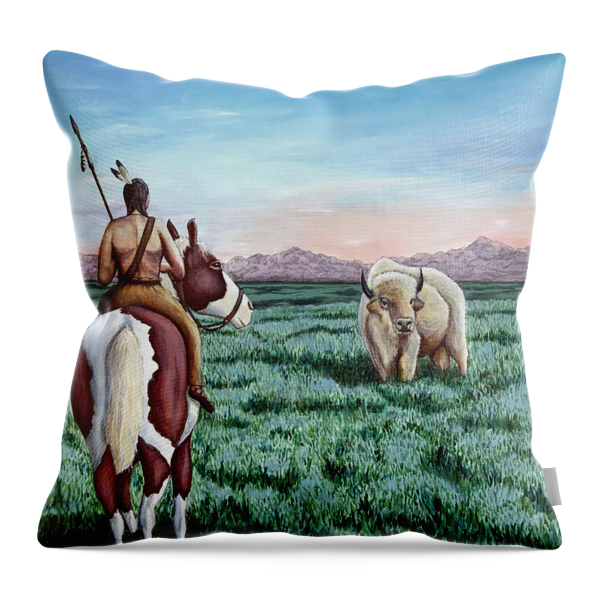 Native American Throw Pillow featuring the painting Spiritual Encounter by Mr Dill