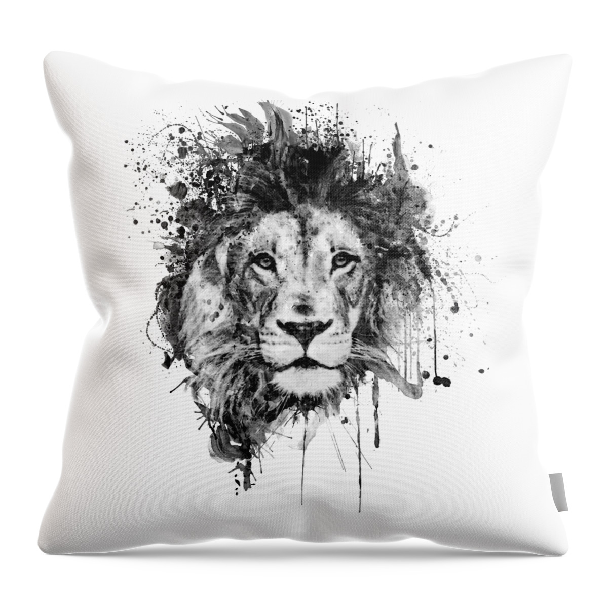 Marian Voicu Throw Pillow featuring the painting Splattered Lion Black and White by Marian Voicu