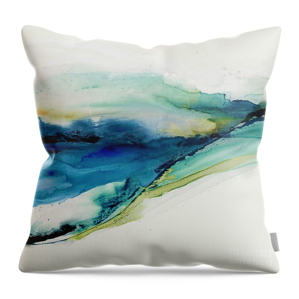 Abstract Throw Pillow featuring the painting Splendor in the sea - abstract landscape by VesnaAntic by Vesna Antic