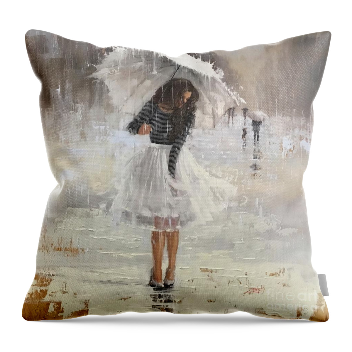 Rain Throw Pillow featuring the painting Splish Splash by Laura Lee Zanghetti