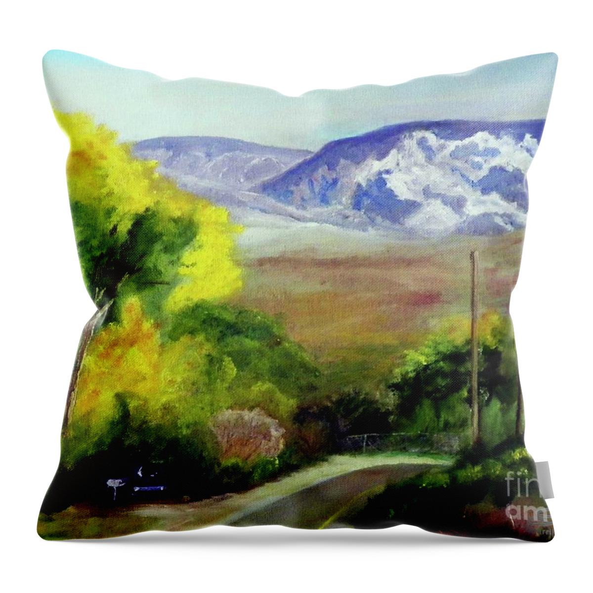 Split Mountain Throw Pillow featuring the painting Split Mountain in the Fall by Sherril Porter
