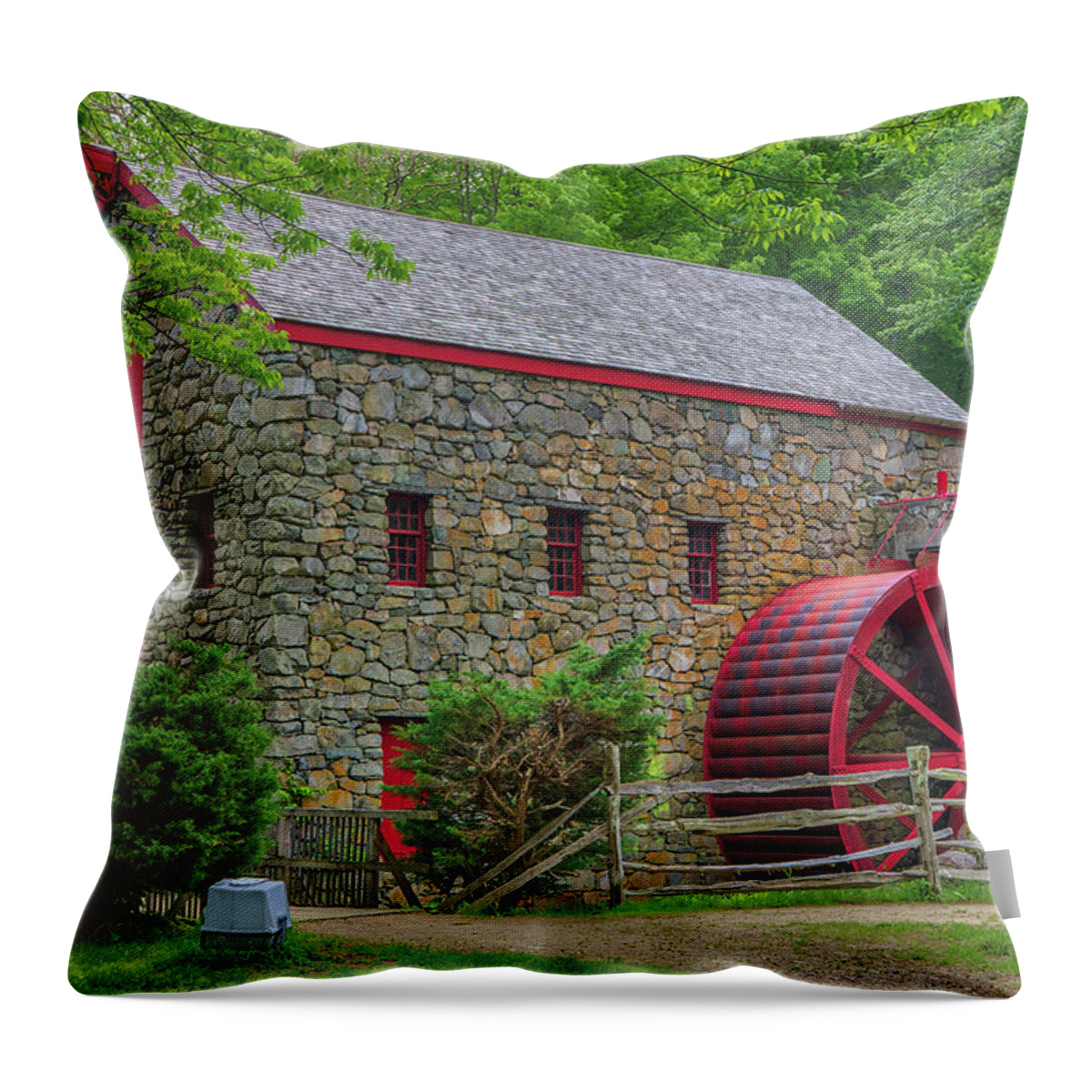 Sudbury Grist Mill Throw Pillow featuring the photograph Spring at the Wayside Inn Grist Mill by Juergen Roth
