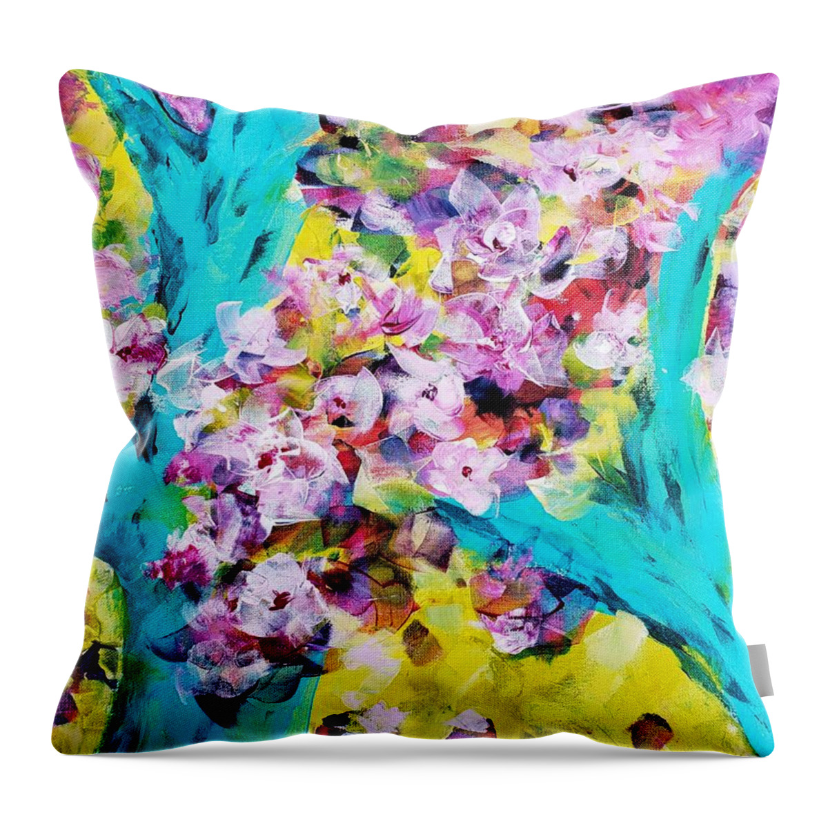 Whimsical Abstract Throw Pillow featuring the painting Spring Blossoms by Lisa Debaets