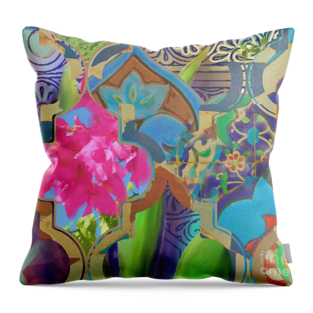 Spring Throw Pillow featuring the mixed media Spring Blues by Seema Z