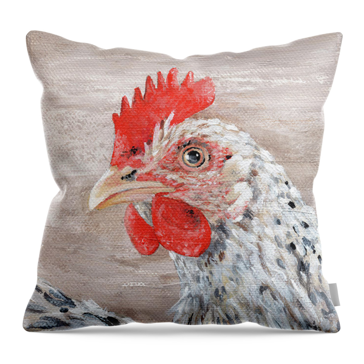 Spring Chicken Is A New Hen Original Fine Art Painting By Annie Troe. Can Be Paired With Egg-scuse-me Painting Throw Pillow featuring the painting Spring Chicken - Hen Painting by Annie Troe