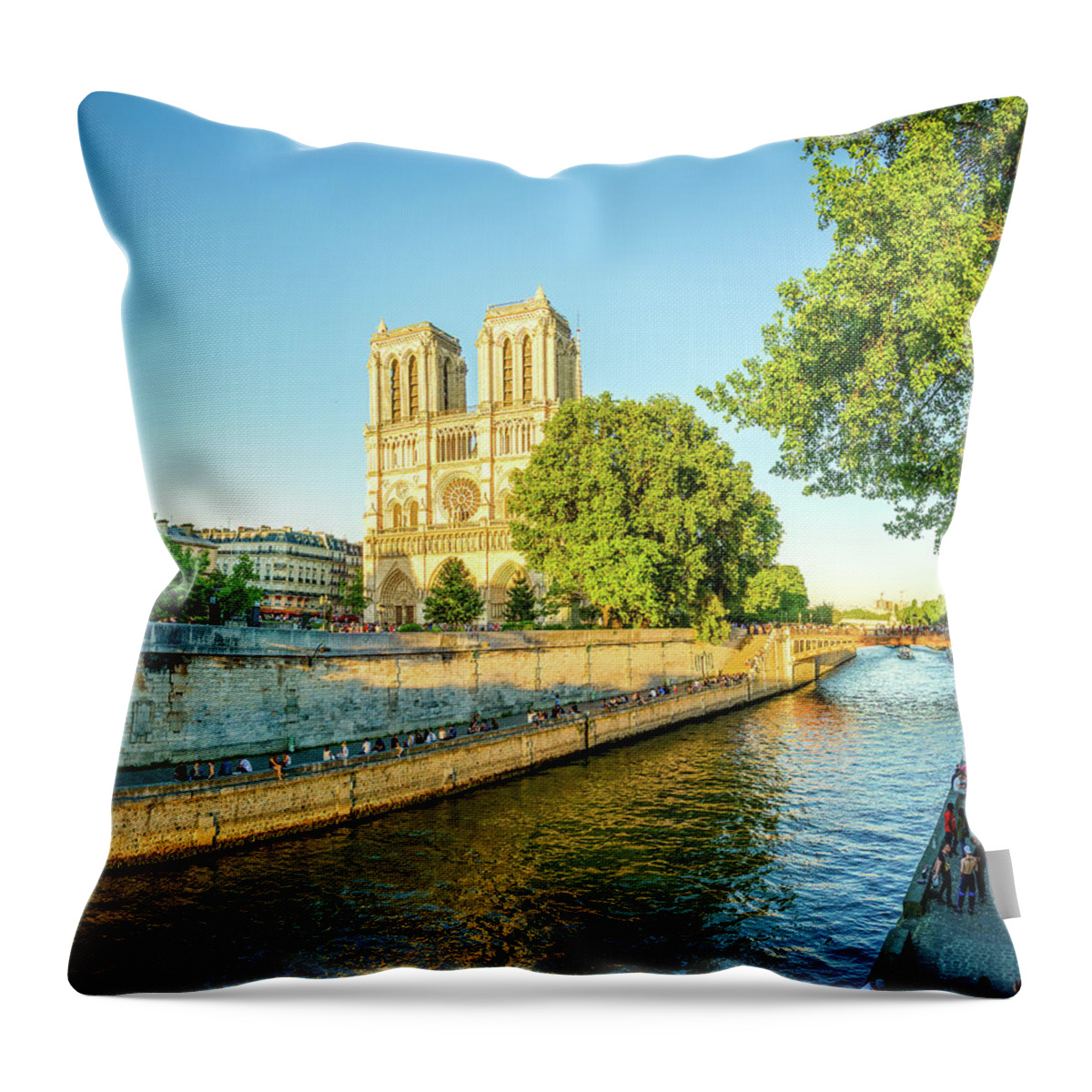 Notre Dame Throw Pillow featuring the photograph Spring Evening on the Seine by Douglas Wielfaert