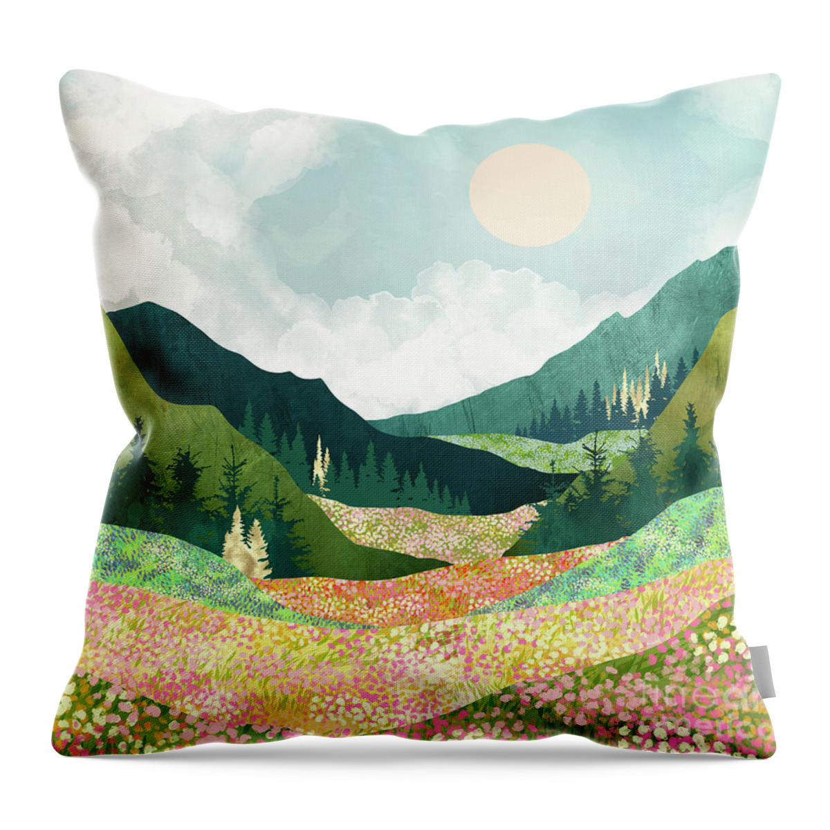 Spring Throw Pillow featuring the digital art Spring Flower Vista by Spacefrog Designs