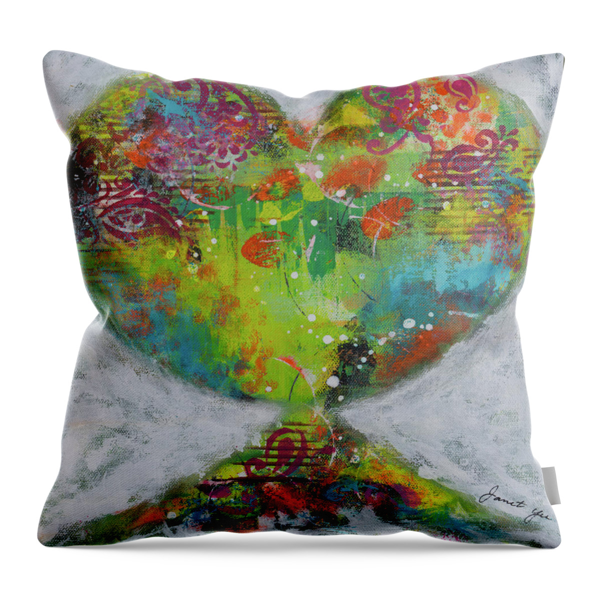 Heart Throw Pillow featuring the painting Spring is Coming by Janet Yu