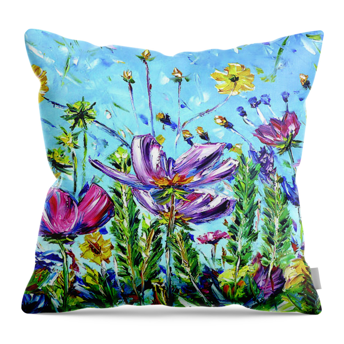Spring Flowers Throw Pillow featuring the painting Spring Meadow by Mirek Kuzniar
