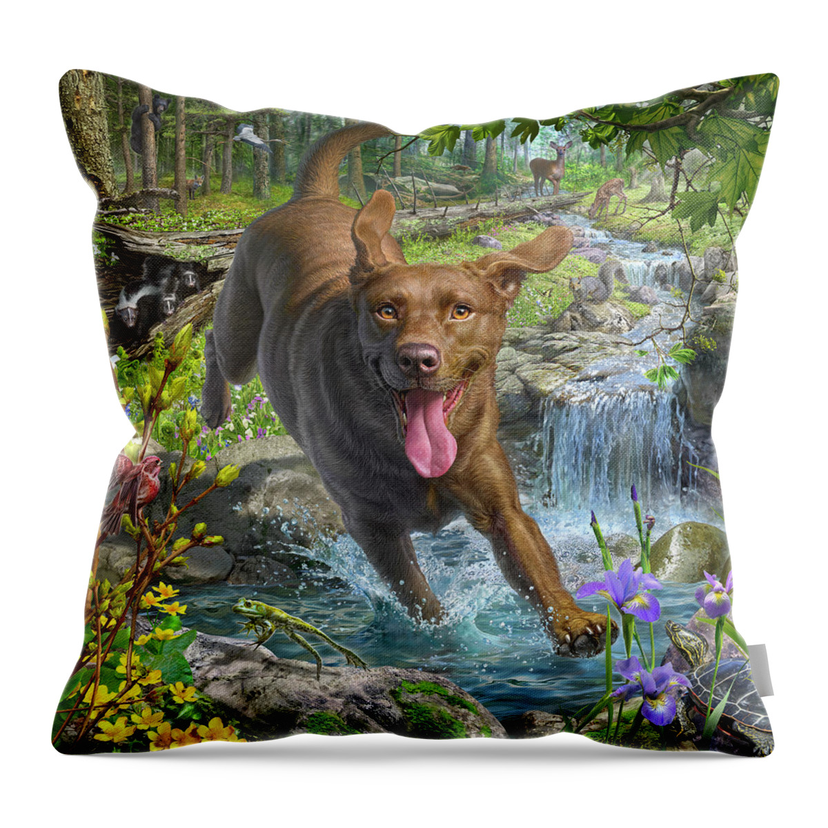 Chocolate Labrador Throw Pillow featuring the digital art Spring Runoff by Mark Fredrickson