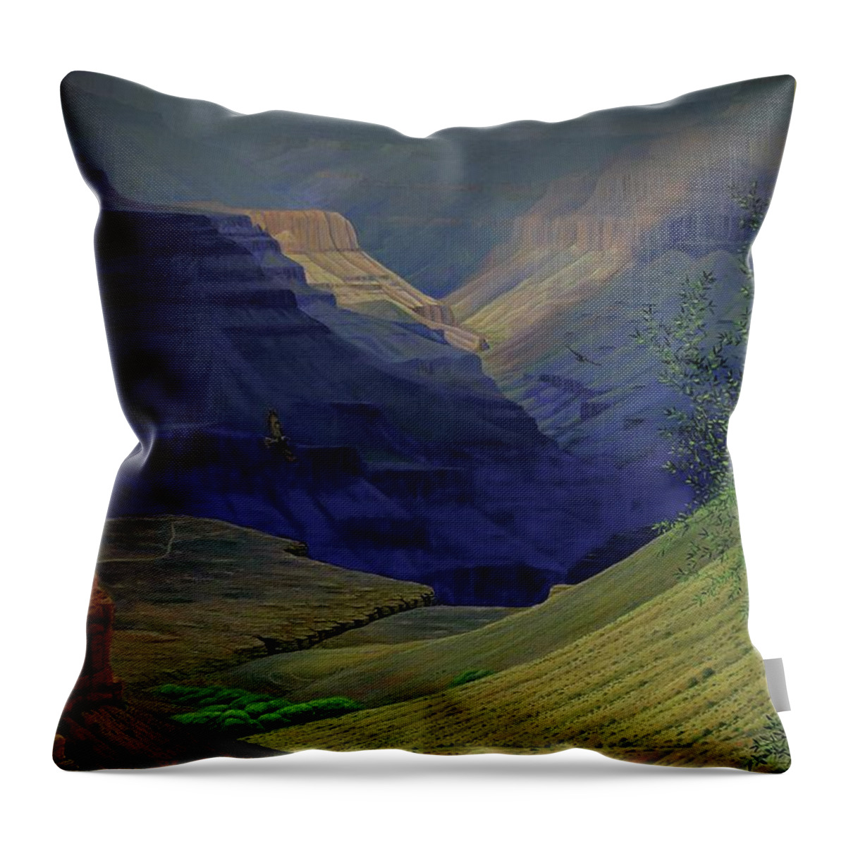 Kim Mcclinton Throw Pillow featuring the painting Spring Storm on Bright Angel Trail by Kim McClinton