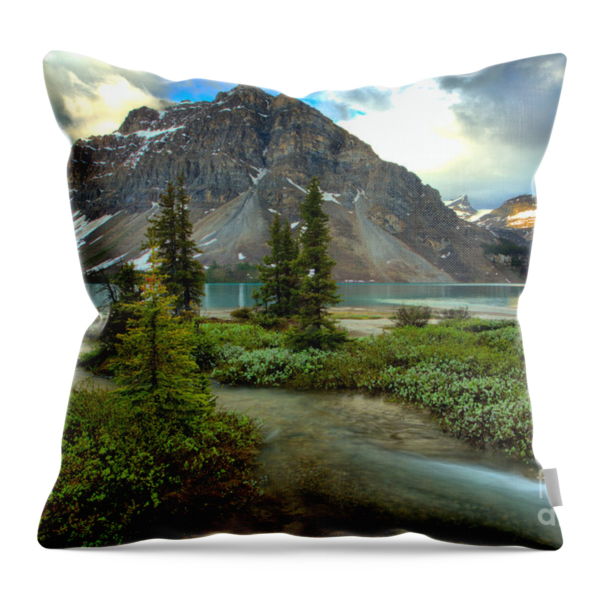 Bow Throw Pillow featuring the photograph Spring Streams Into Bow Lake by Adam Jewell
