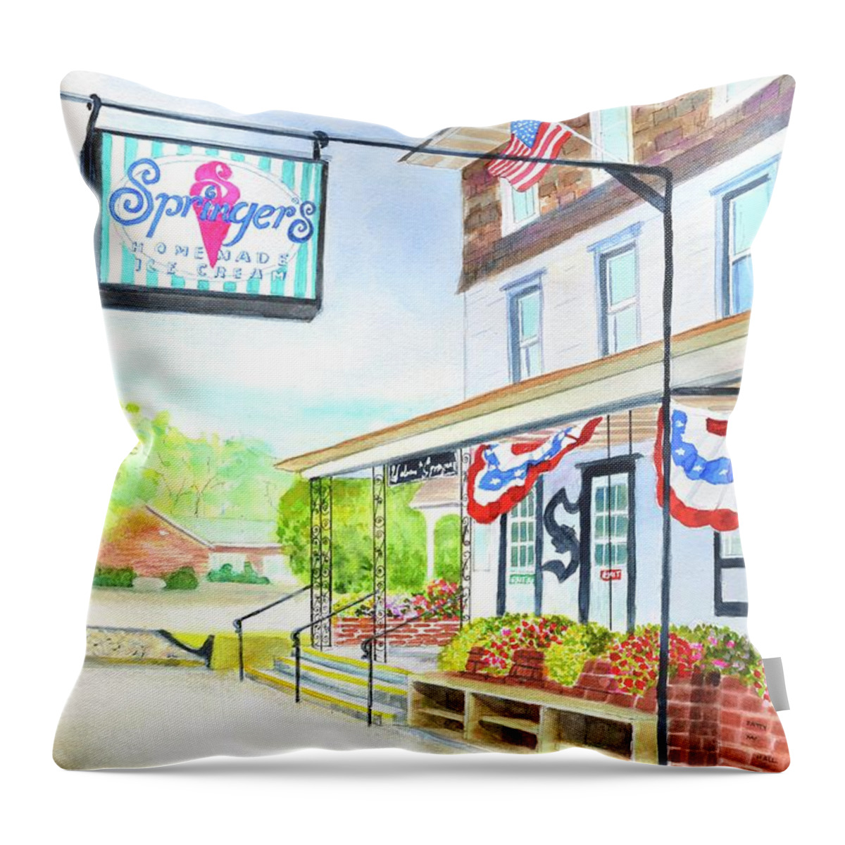 Springer's Ice Cream Throw Pillow featuring the painting Springer's Ice Cream Stone Harbor NJ by Patty Kay Hall