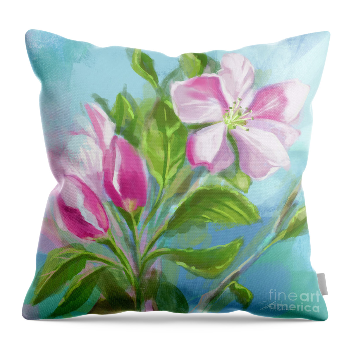 Apple Throw Pillow featuring the mixed media Springtime Apple Blossoms by Shari Warren
