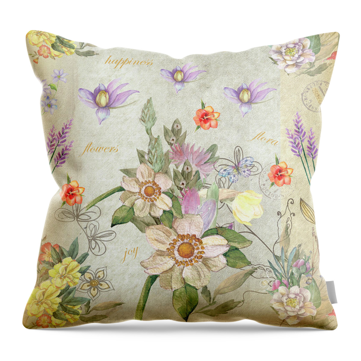 Spring Throw Pillow featuring the mixed media Springtime Flower Design 2 by Johanna Hurmerinta