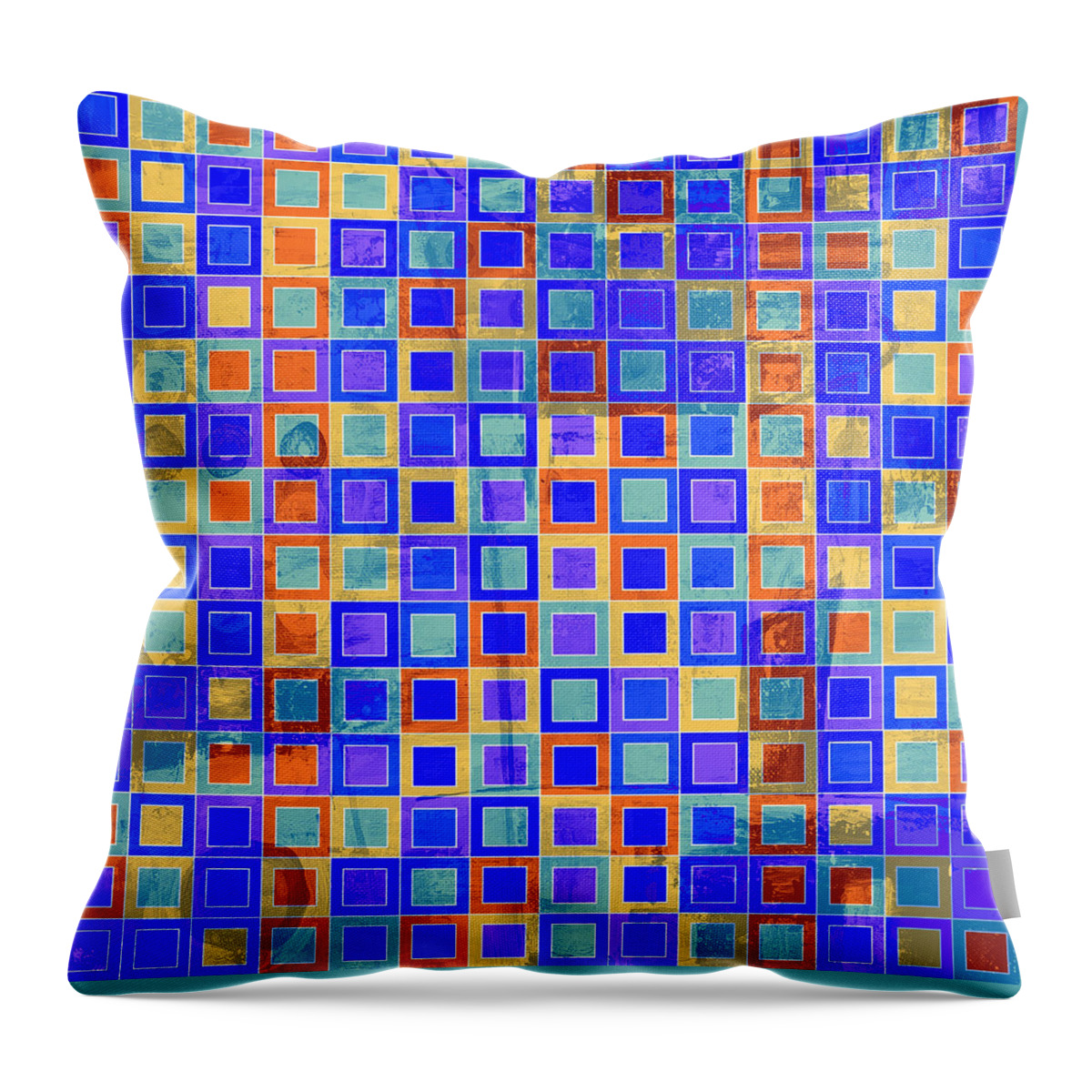 Art With Squares Throw Pillow featuring the digital art SQUARE MELONS Purple Orange Abstract Squares by Lynnie Lang