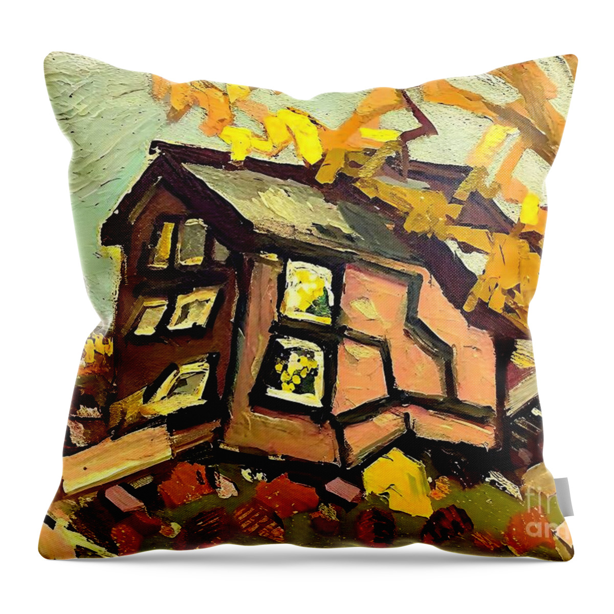  Throw Pillow featuring the painting Squatter Study 1 Painting Landscape architecture painterly markmaking neoromantic Yellow acrylic architecture art artwork autumn background beautiful book illustration building cartoon color colored by N Akkash