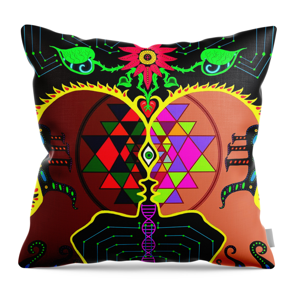 Sri Yantra Throw Pillow featuring the mixed media Sri Yantra Love by Myztico Campo