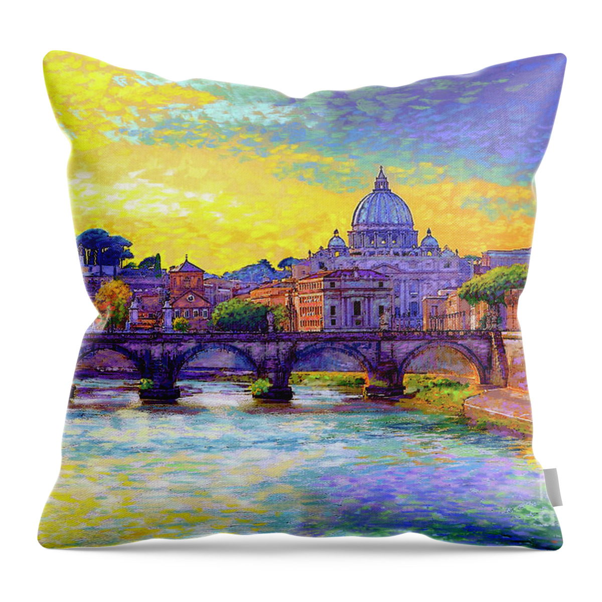 Italy Throw Pillow featuring the painting St Angelo Bridge Ponte St Angelo Rome by Jane Small