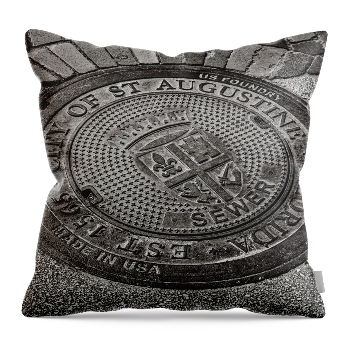 Florida Throw Pillow featuring the photograph St. Augustine manhole cover by Andy Crawford