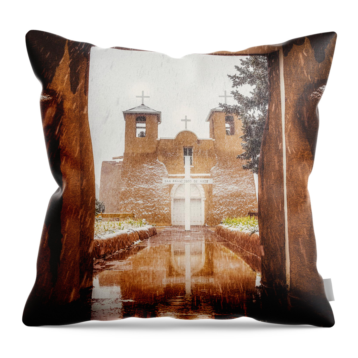 Snow Throw Pillow featuring the photograph St Francis Church in the Snow 7 by Elijah Rael