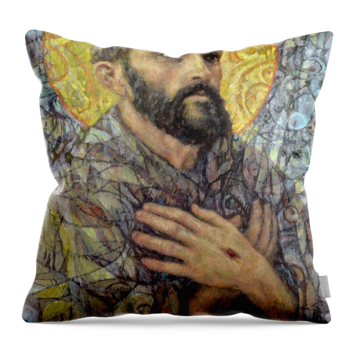 Saint Throw Pillow featuring the painting St. Francis of Assisi by Cameron Smith