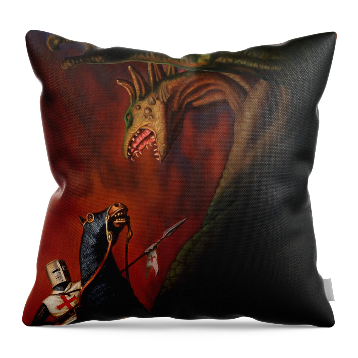 Dragon Throw Pillow featuring the painting St. George and the Dragon by Ken Kvamme