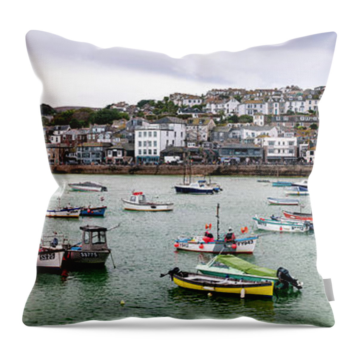 Coast Throw Pillow featuring the photograph St Ives Fishing Boats and Harbour cornwall 2 by Sonny Ryse