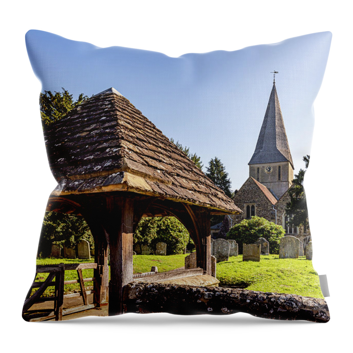 Buildings Throw Pillow featuring the photograph St James, Shere by Shirley Mitchell
