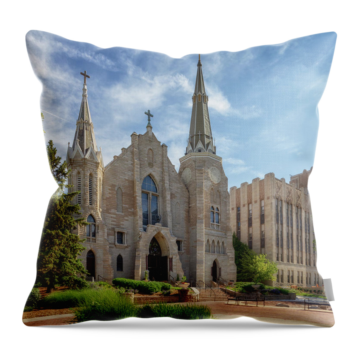 Creighton University Throw Pillow featuring the photograph St. John's Parish - Creighton University by Susan Rissi Tregoning